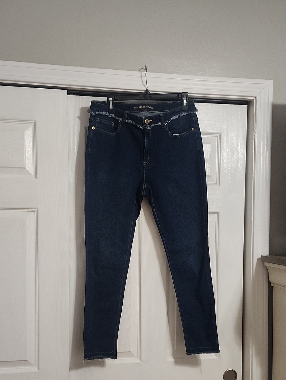 Michael Kors Dark Indigo Frayed-Hem Skinny Jeans - Women